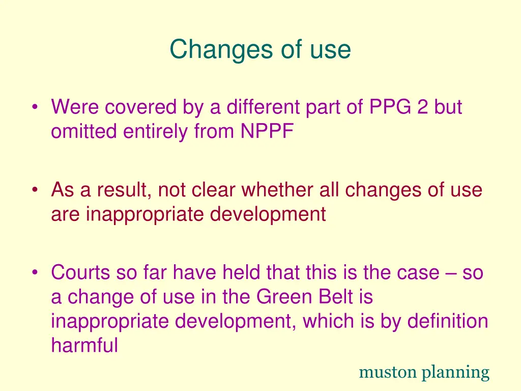 changes of use