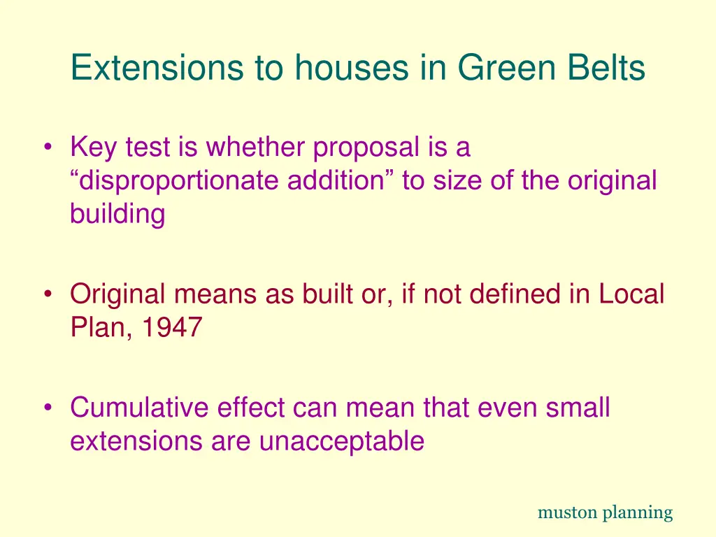 extensions to houses in green belts