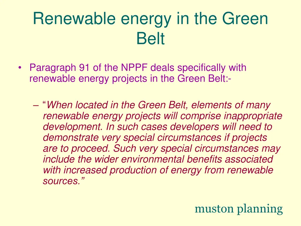 renewable energy in the green belt