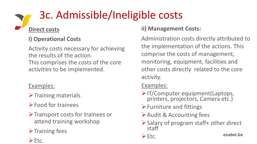 3c admissible ineligible costs