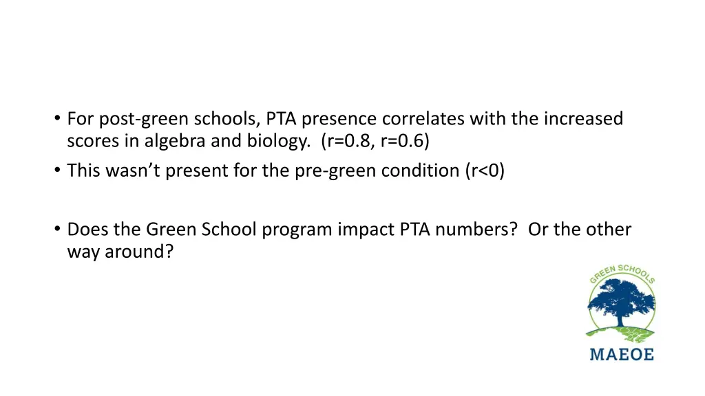 for post green schools pta presence correlates