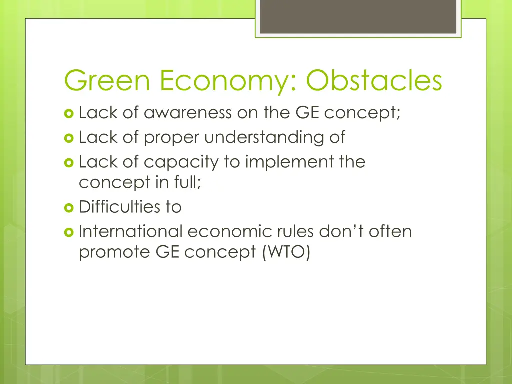 green economy obstacles lack of awareness