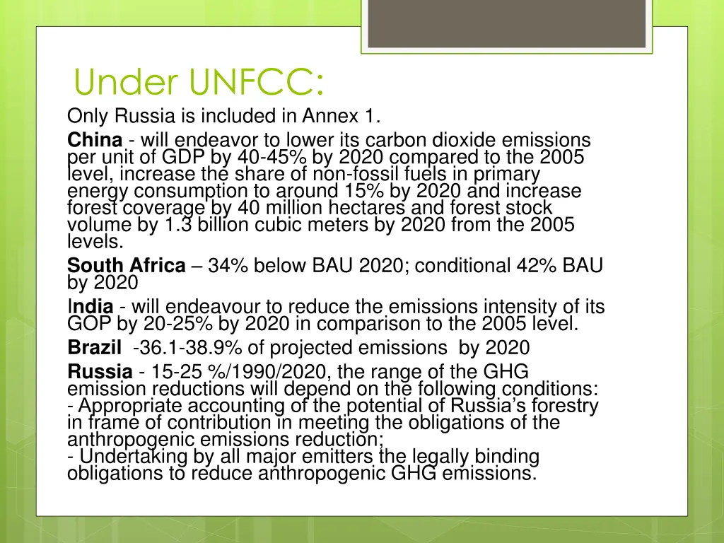 under unfcc only russia is included in annex