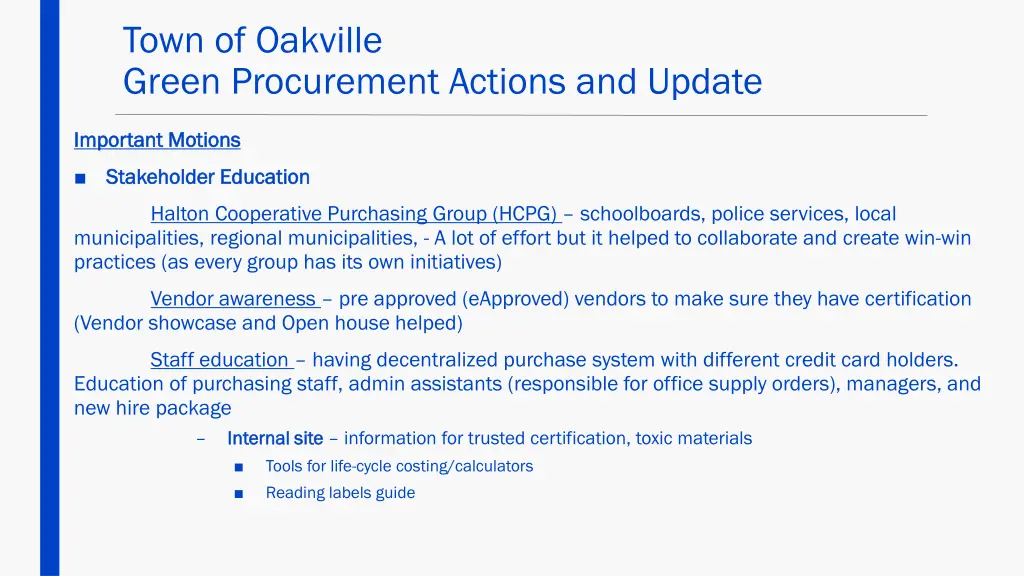 town of oakville green procurement actions 2