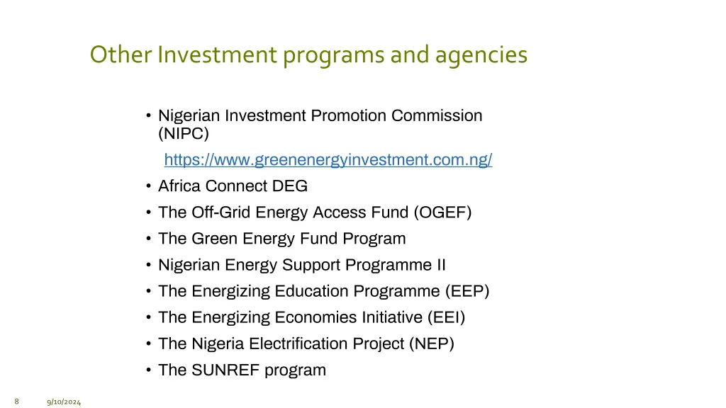 other investment programs and agencies