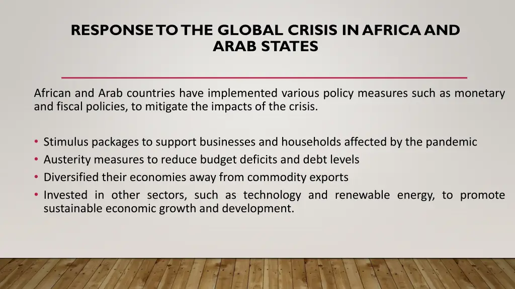 response to the global crisis in africa and arab