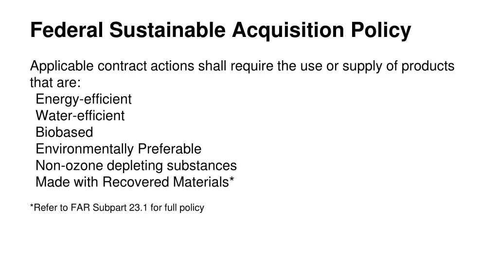 federal sustainable acquisition policy