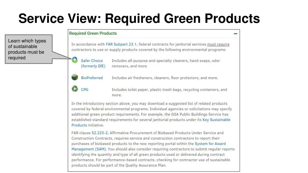 service view required green products