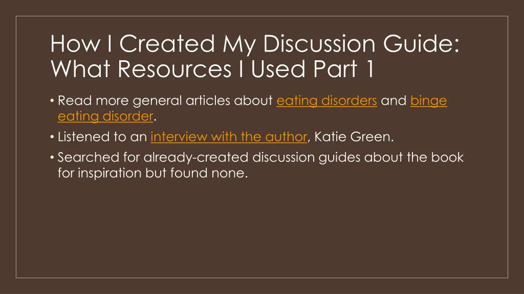 how i created my discussion guide what resources 1