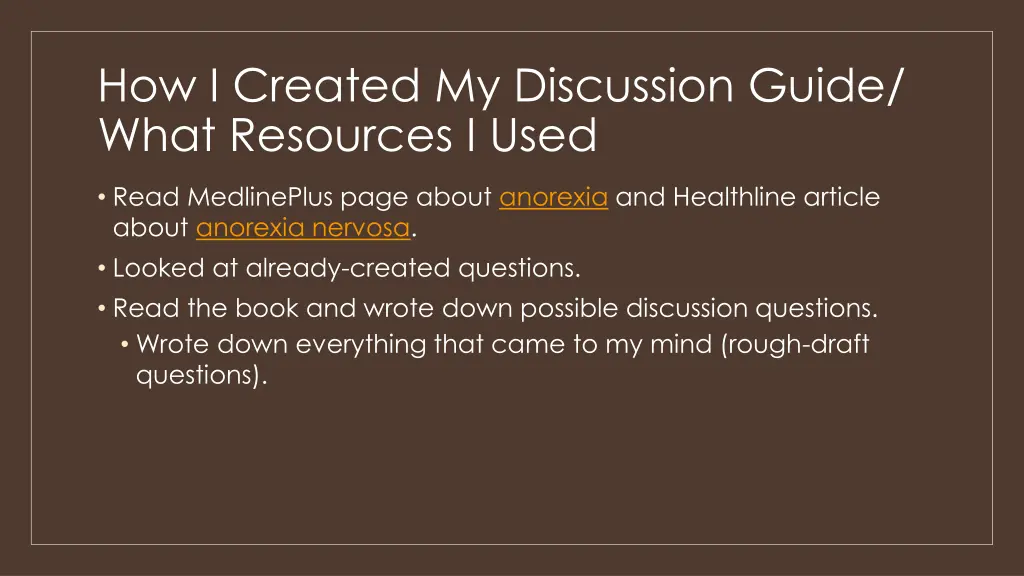 how i created my discussion guide what resources