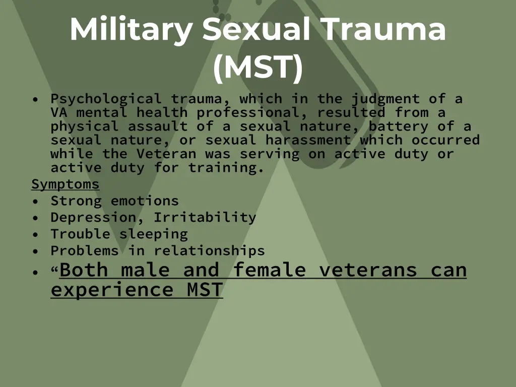 military sexual trauma mst psychological trauma