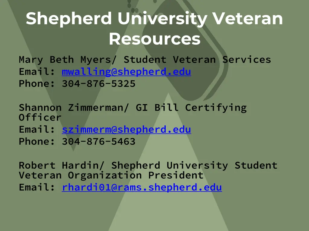 shepherd university veteran resources mary beth