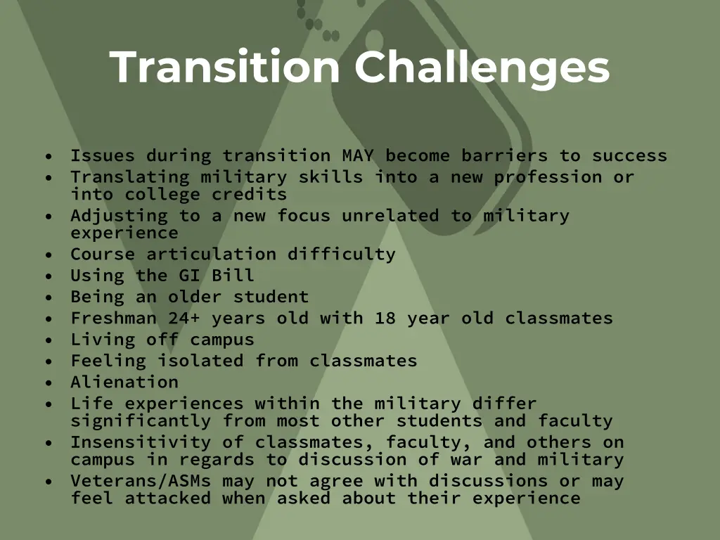 transition challenges