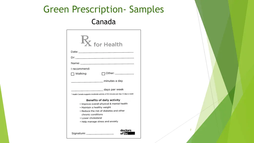 green prescription samples canada