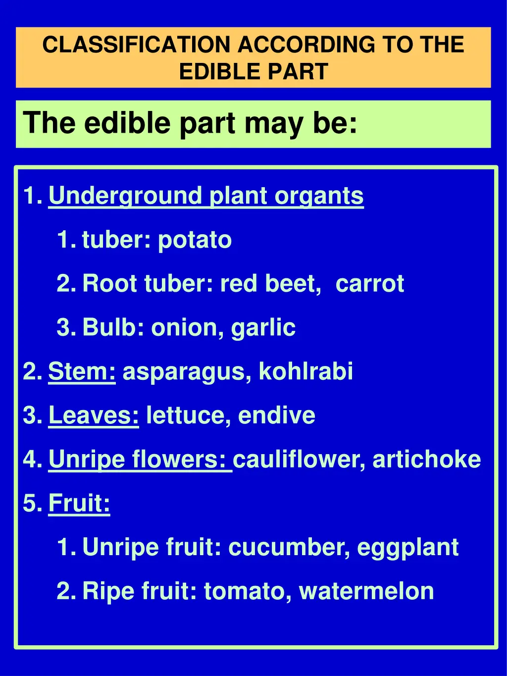 classification according to the edible part 1