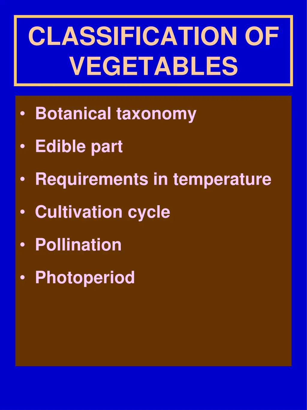 classification of vegetables