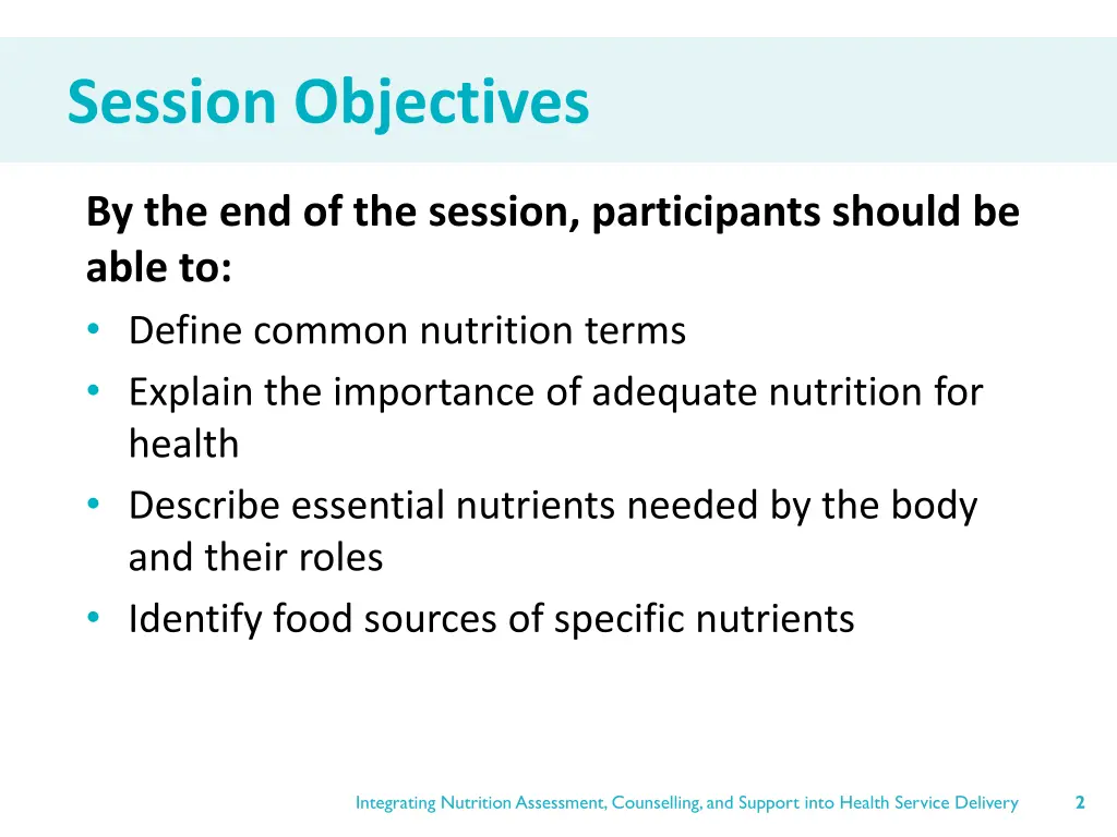 session objectives