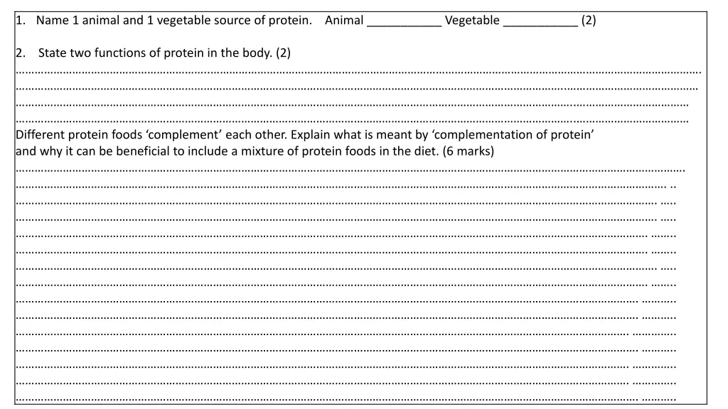 1 name 1 animal and 1 vegetable source of protein