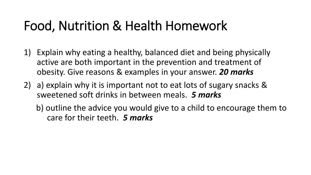 food nutrition health homework food nutrition