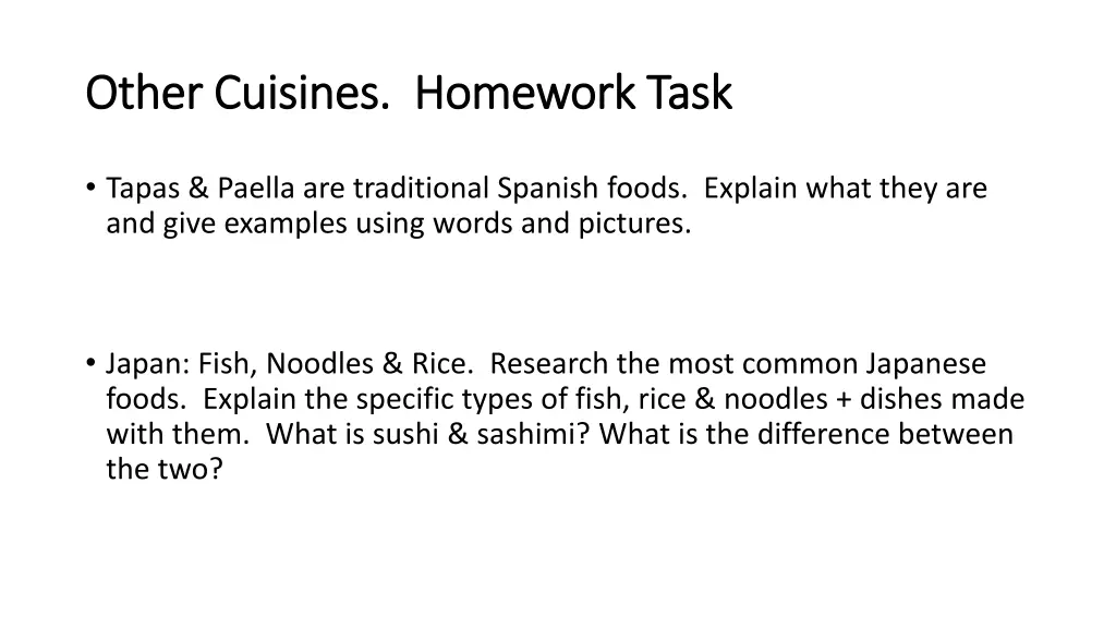 other cuisines homework task other cuisines