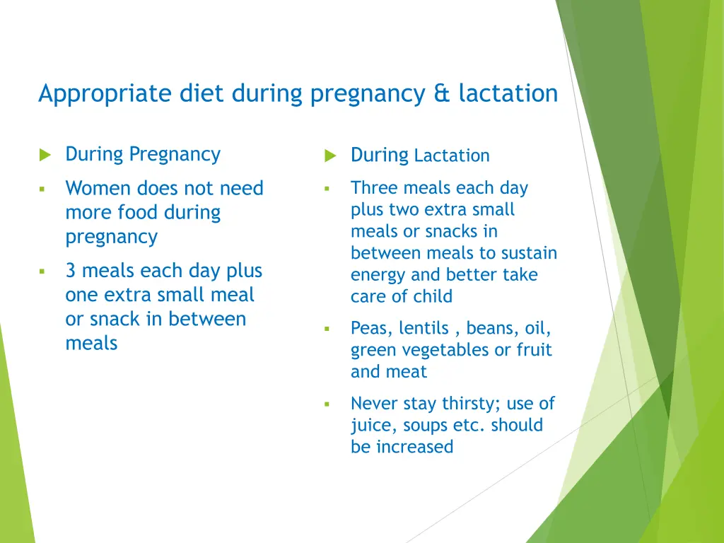 appropriate diet during pregnancy lactation