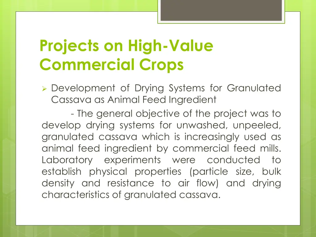 projects on high value commercial crops 10