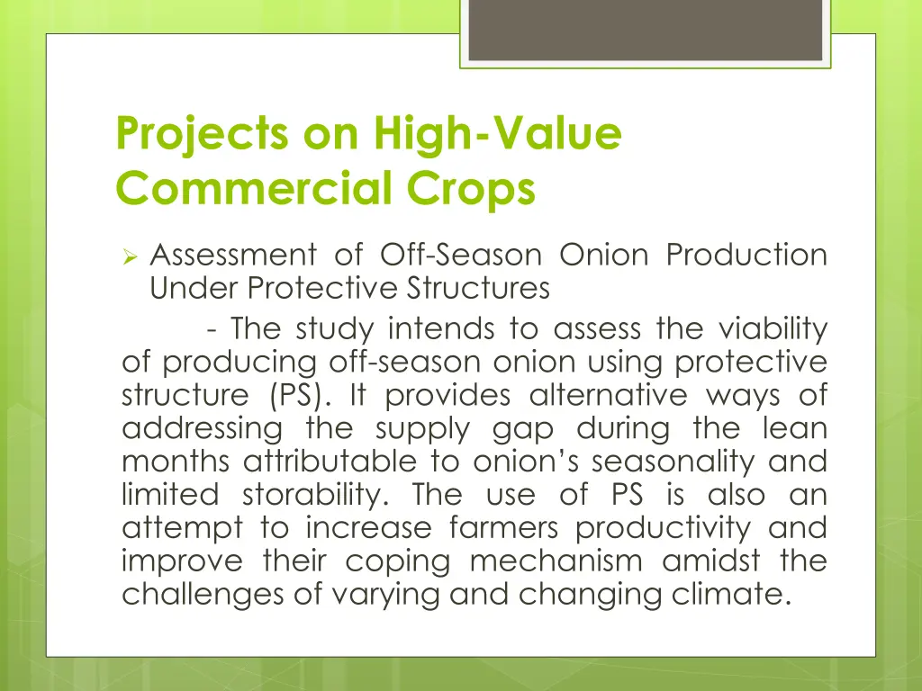 projects on high value commercial crops 14