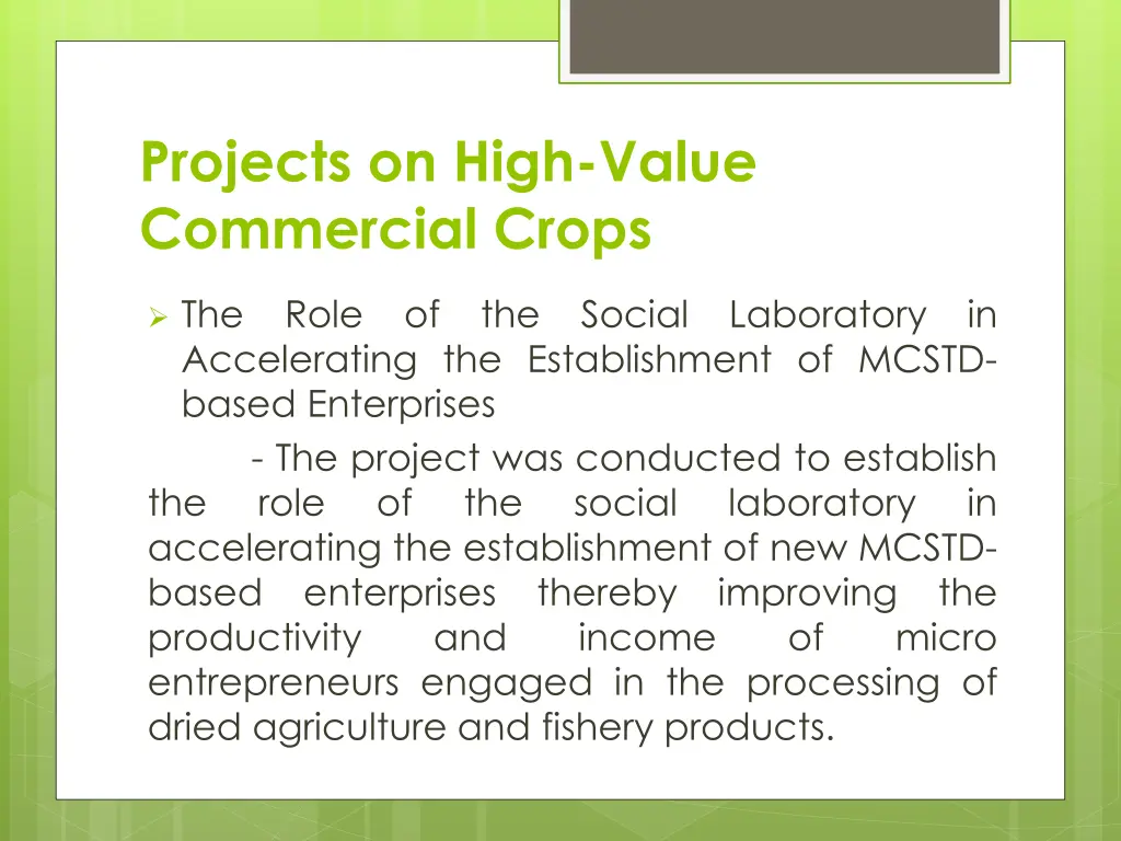 projects on high value commercial crops 15