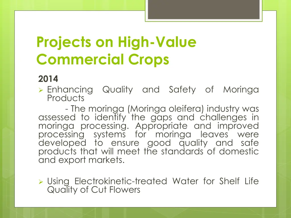 projects on high value commercial crops 17