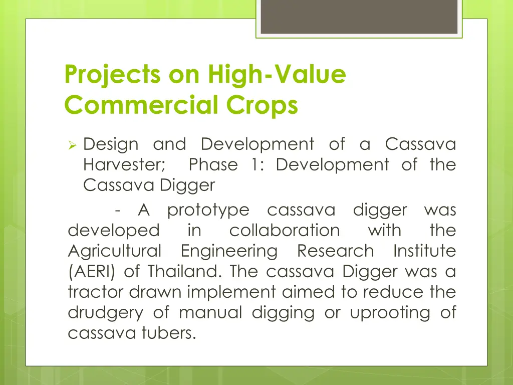 projects on high value commercial crops 18