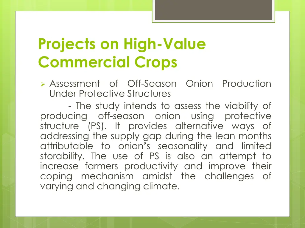 projects on high value commercial crops 5