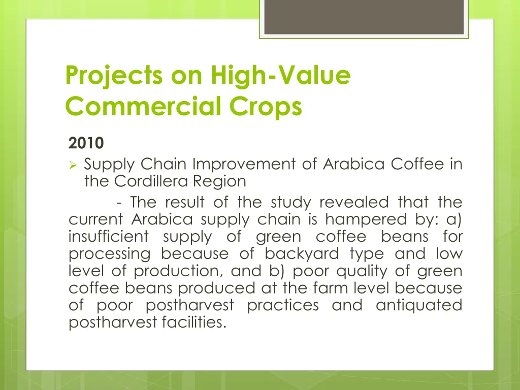 projects on high value commercial crops