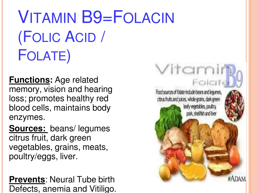 v itamin b9 f olacin f olic a cid f olate