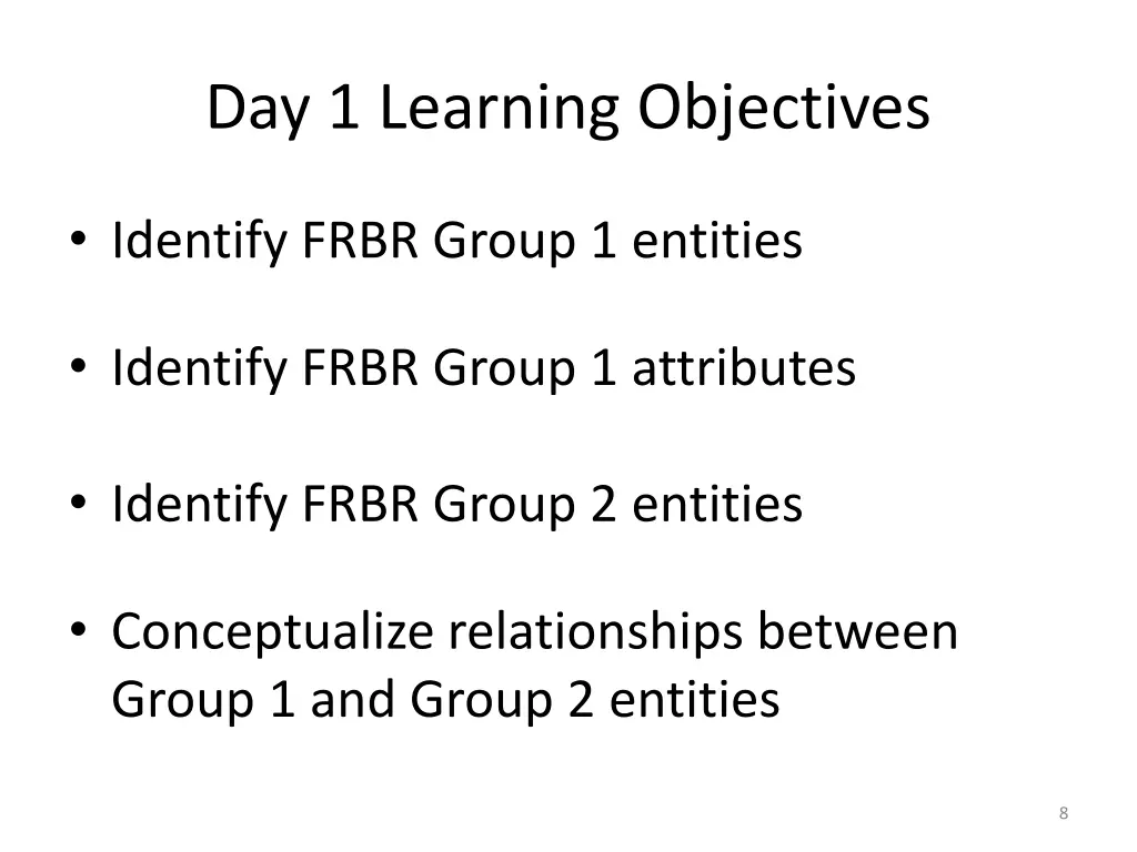 day 1 learning objectives