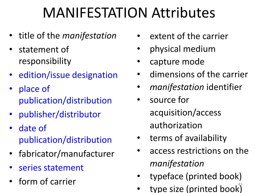 manifestation attributes