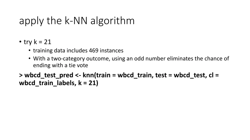 apply the k nn algorithm