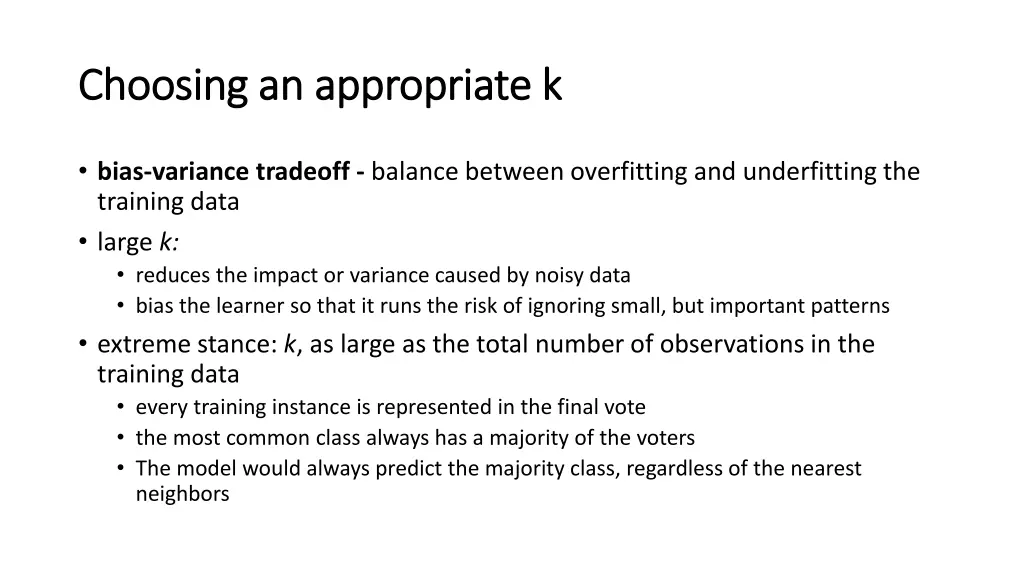 choosing an appropriate k choosing an appropriate