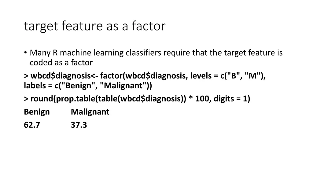 target feature as a factor