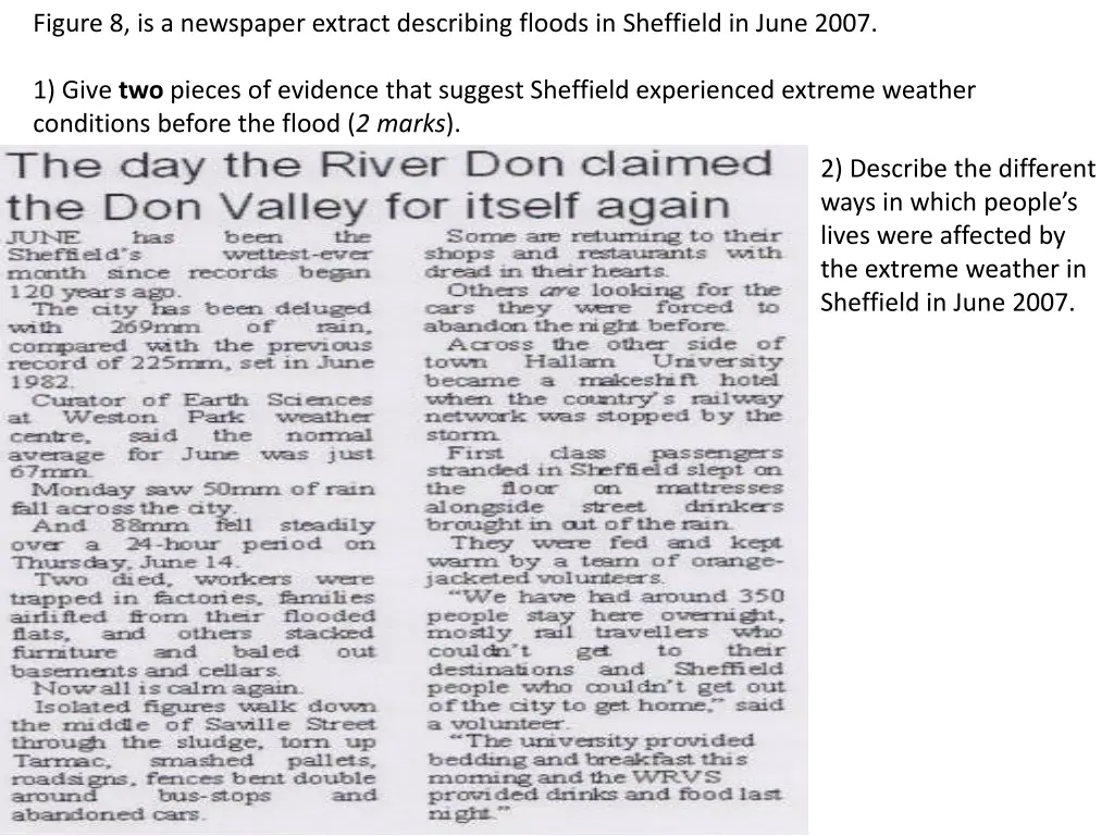 figure 8 is a newspaper extract describing floods