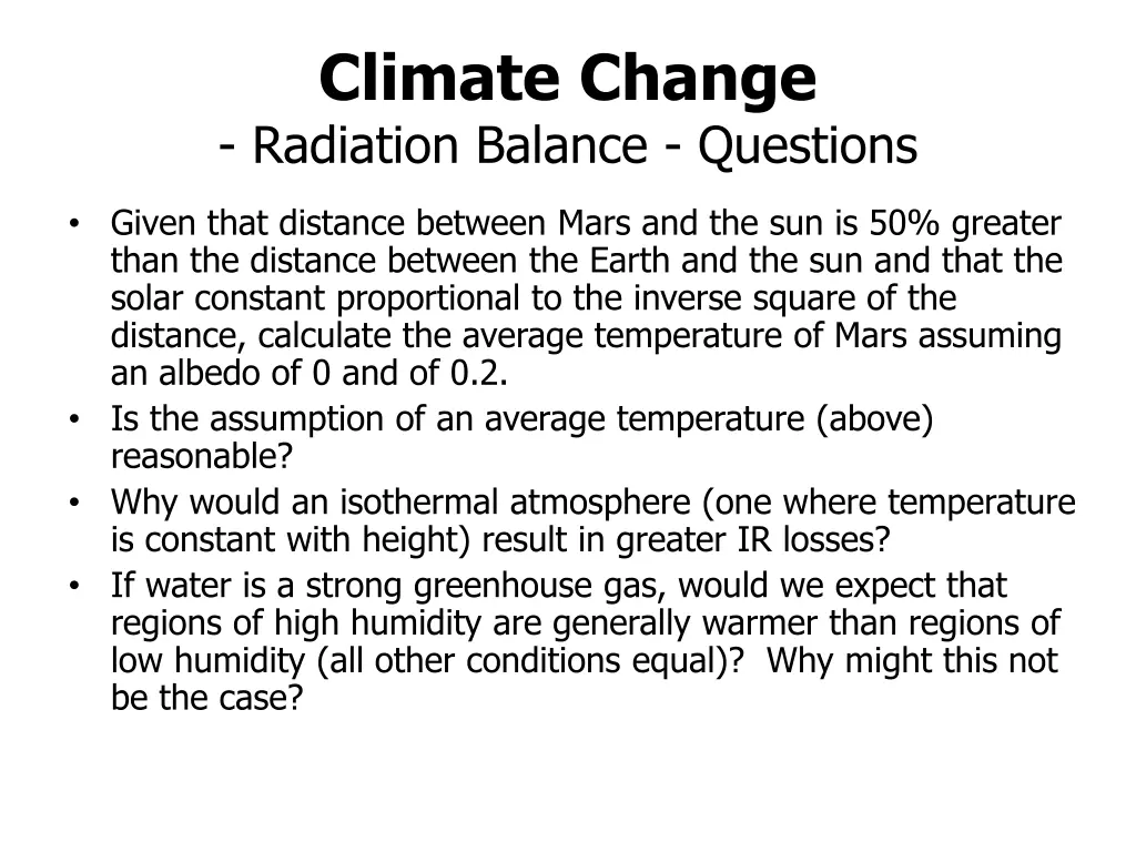 climate change radiation balance questions