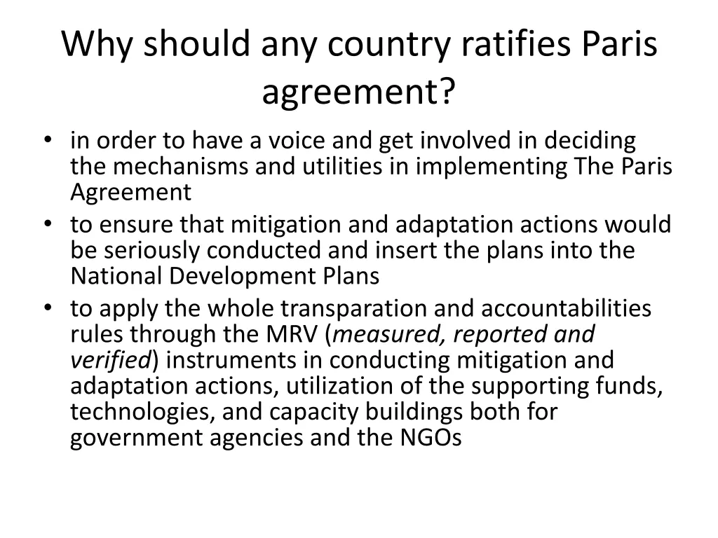 why should any country ratifies paris agreement