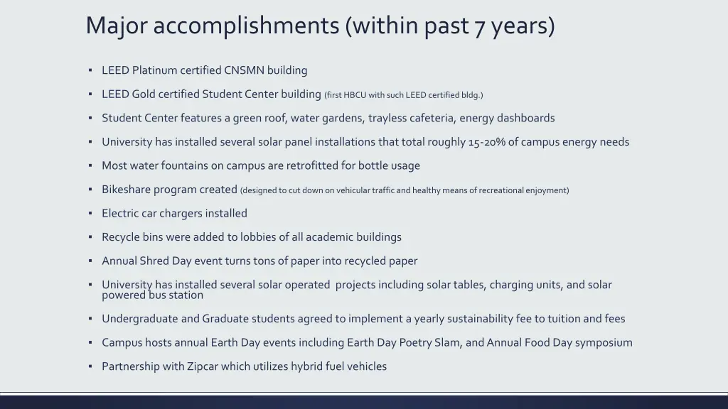 major accomplishments within past 7 years