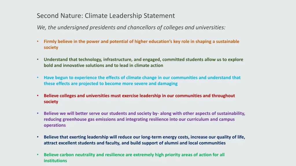 second nature climate leadership statement