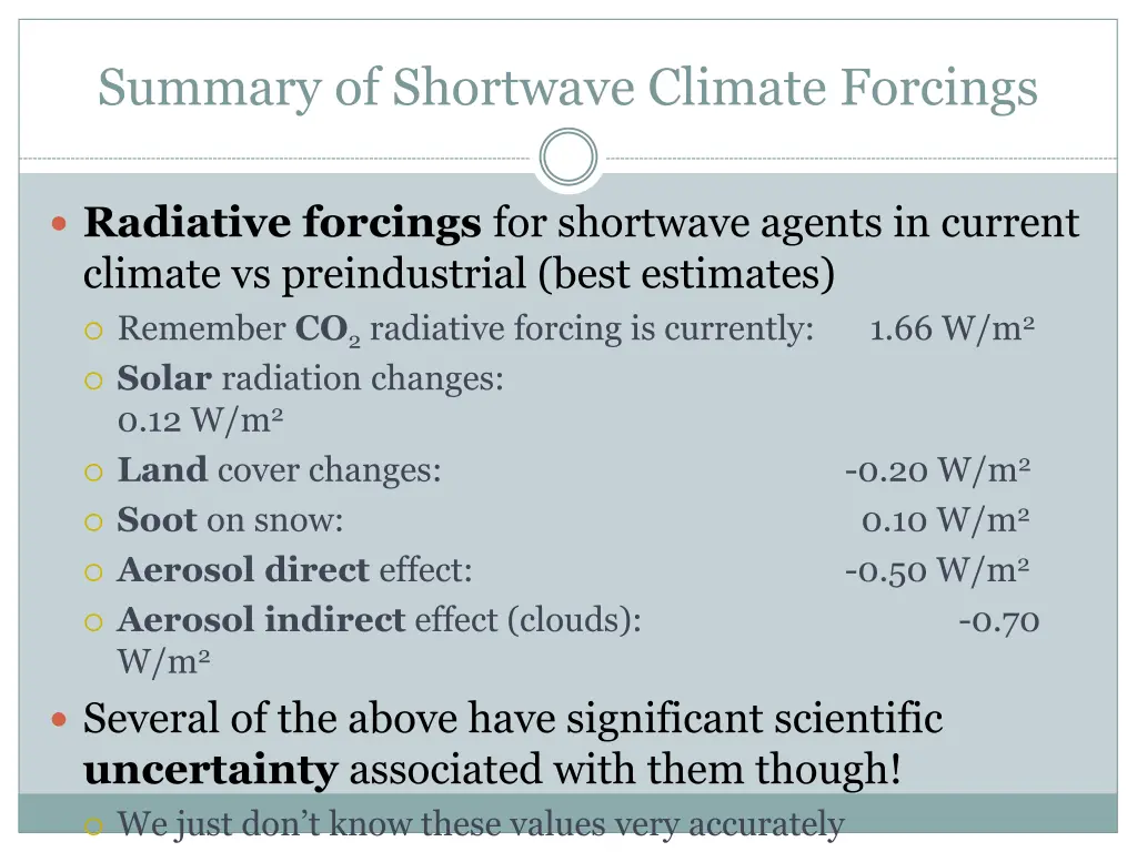 summary of shortwave climate forcings