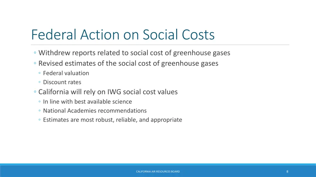 federal action on social costs