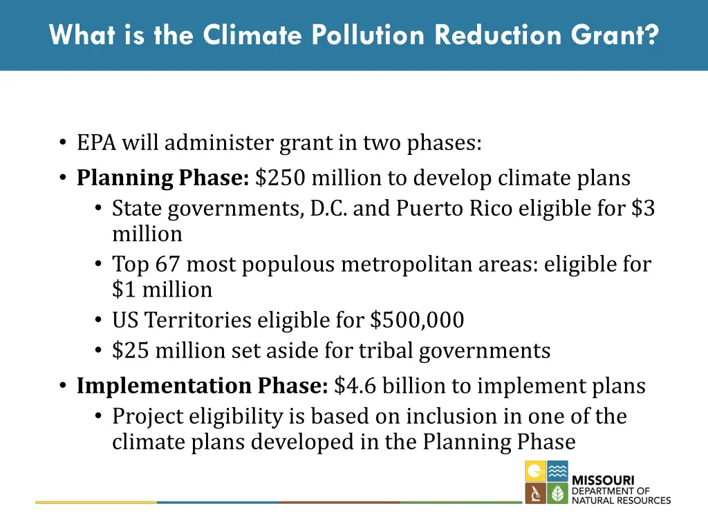 what is the climate pollution reduction grant 1