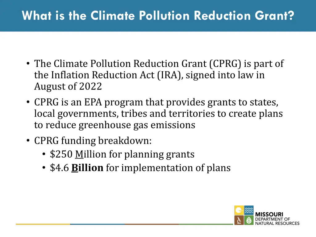 what is the climate pollution reduction grant