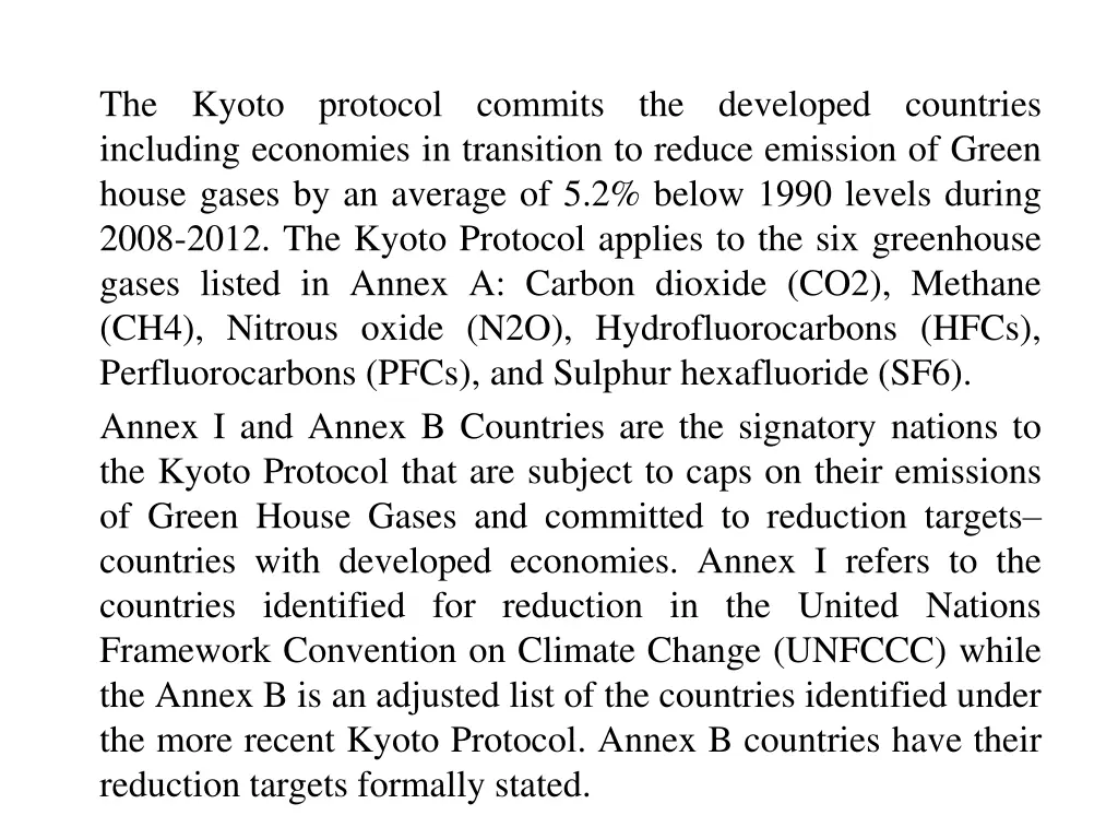 the kyoto protocol commits the developed