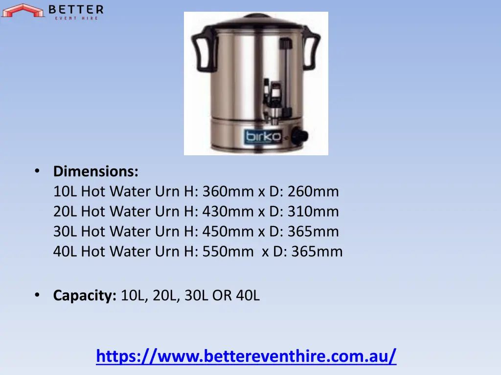 hot water urn hire catering and events