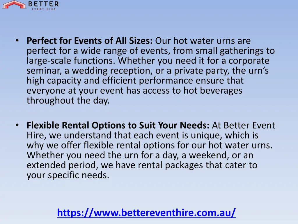 perfect for events of all sizes our hot water